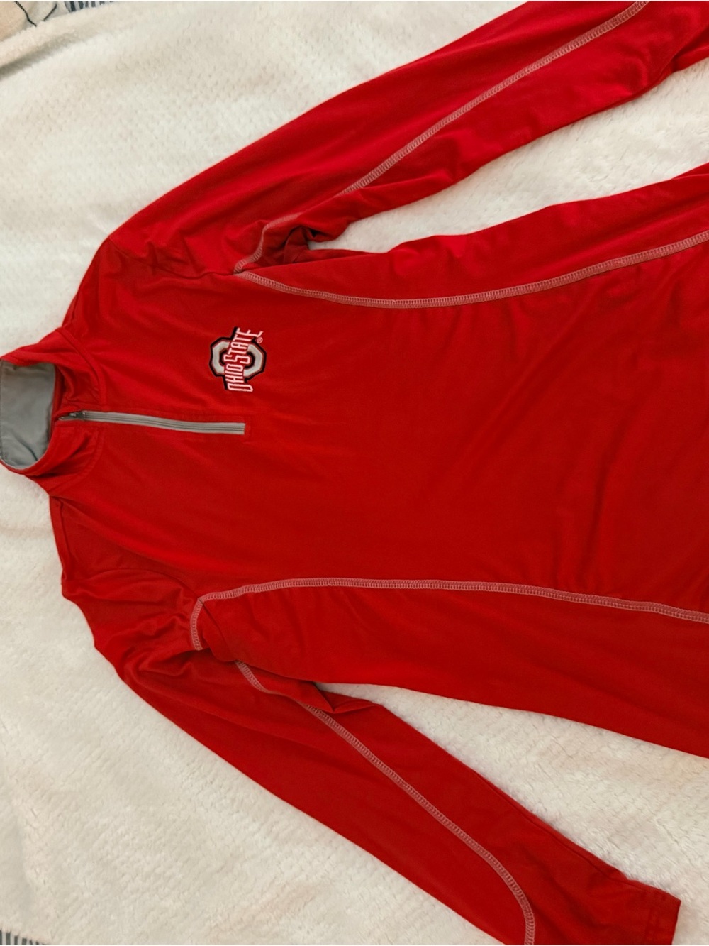 Varsity Red Women's Long-Sleeve Athletic Pullover with Zip and Logo
